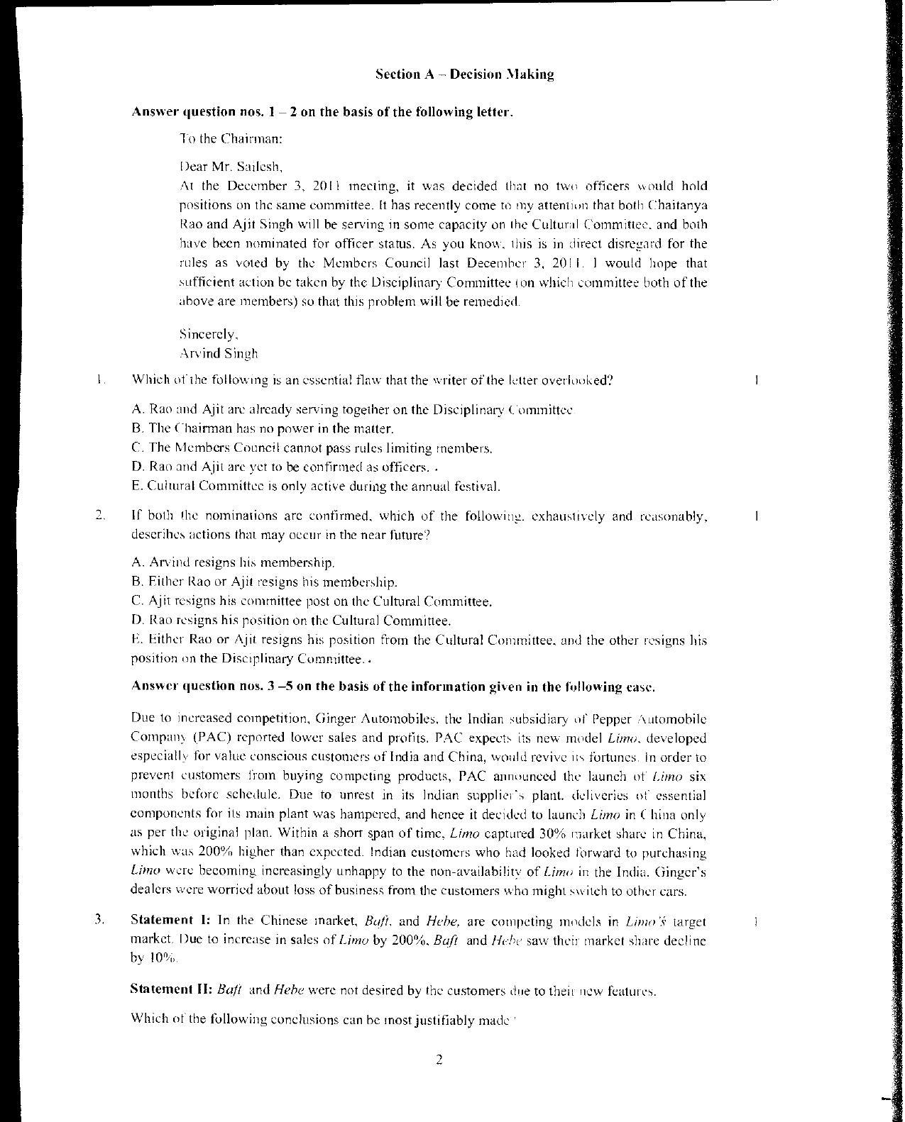 XAT 2012 Question Papers - Page 3