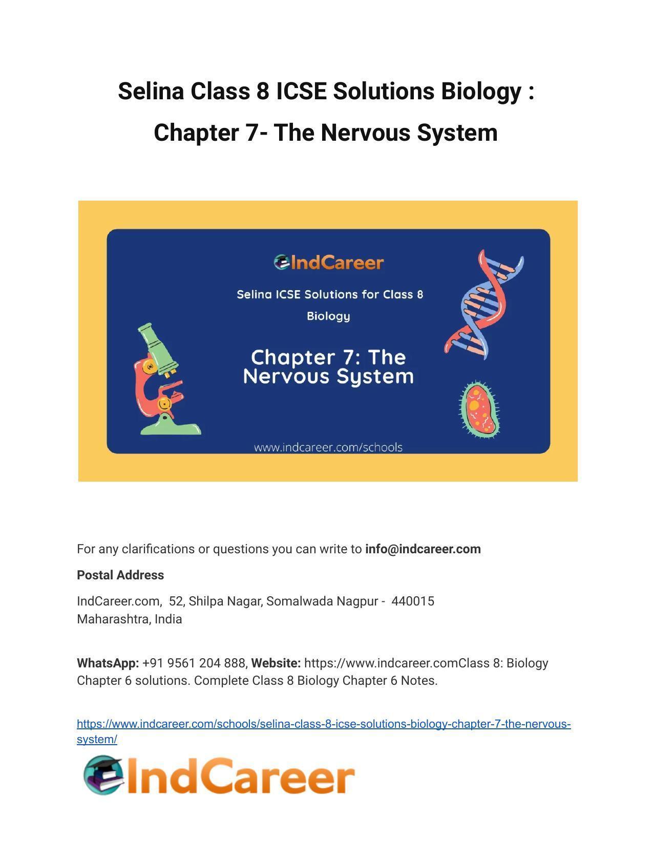 Selina Class 8 ICSE Solutions Biology : Chapter 7- The Nervous System ...