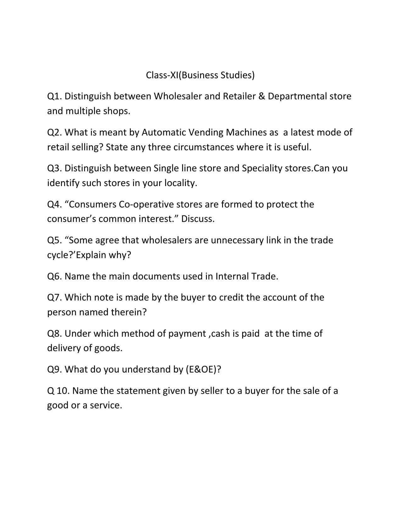 CBSE Worksheets for Class 11 Business Studies Assignment 4 - Page 1