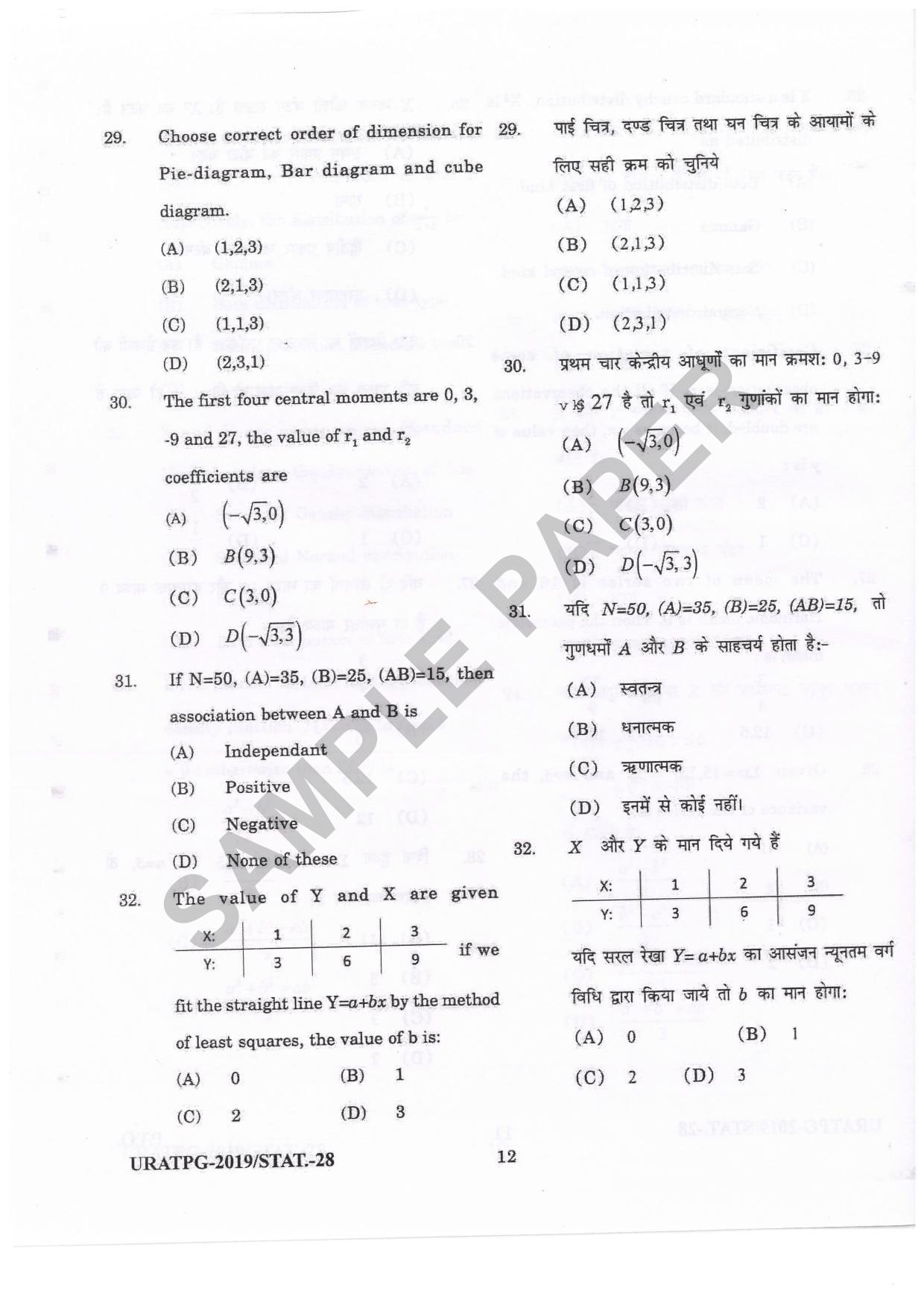 URATPG Statistics Sample Question Paper 2019 - Page 11