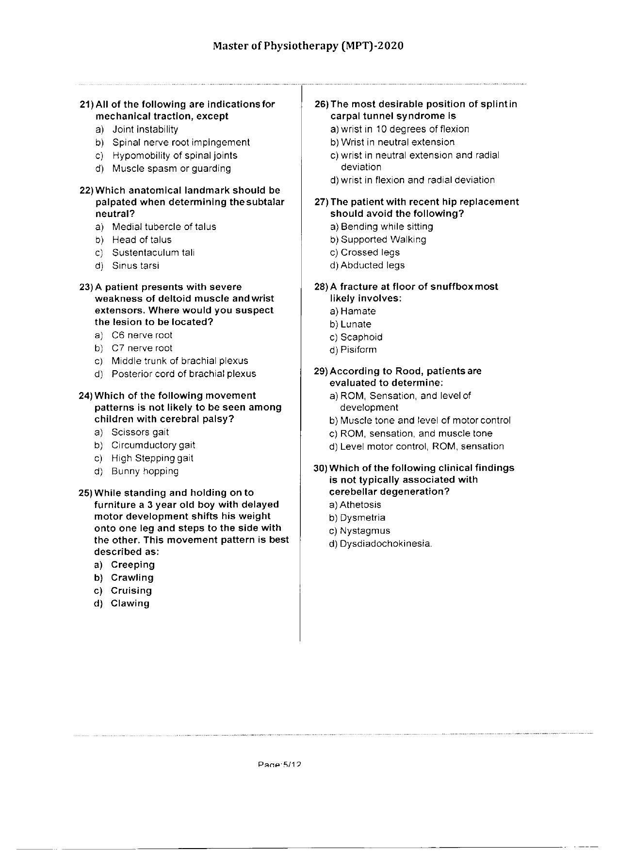 WBJEEB JEMAS (PG) 2020 MPT Question Paper - Page 5