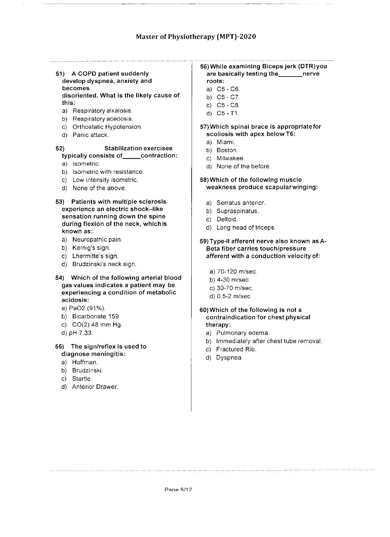 WBJEEB JEMAS (PG) 2020 MPT Question Paper - Page 8