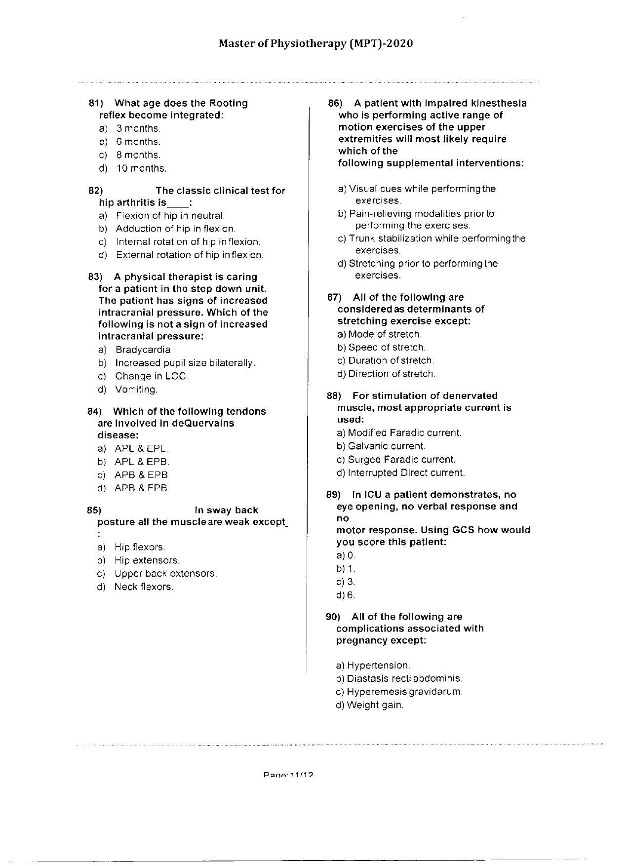 WBJEEB JEMAS (PG) 2020 MPT Question Paper - Page 11