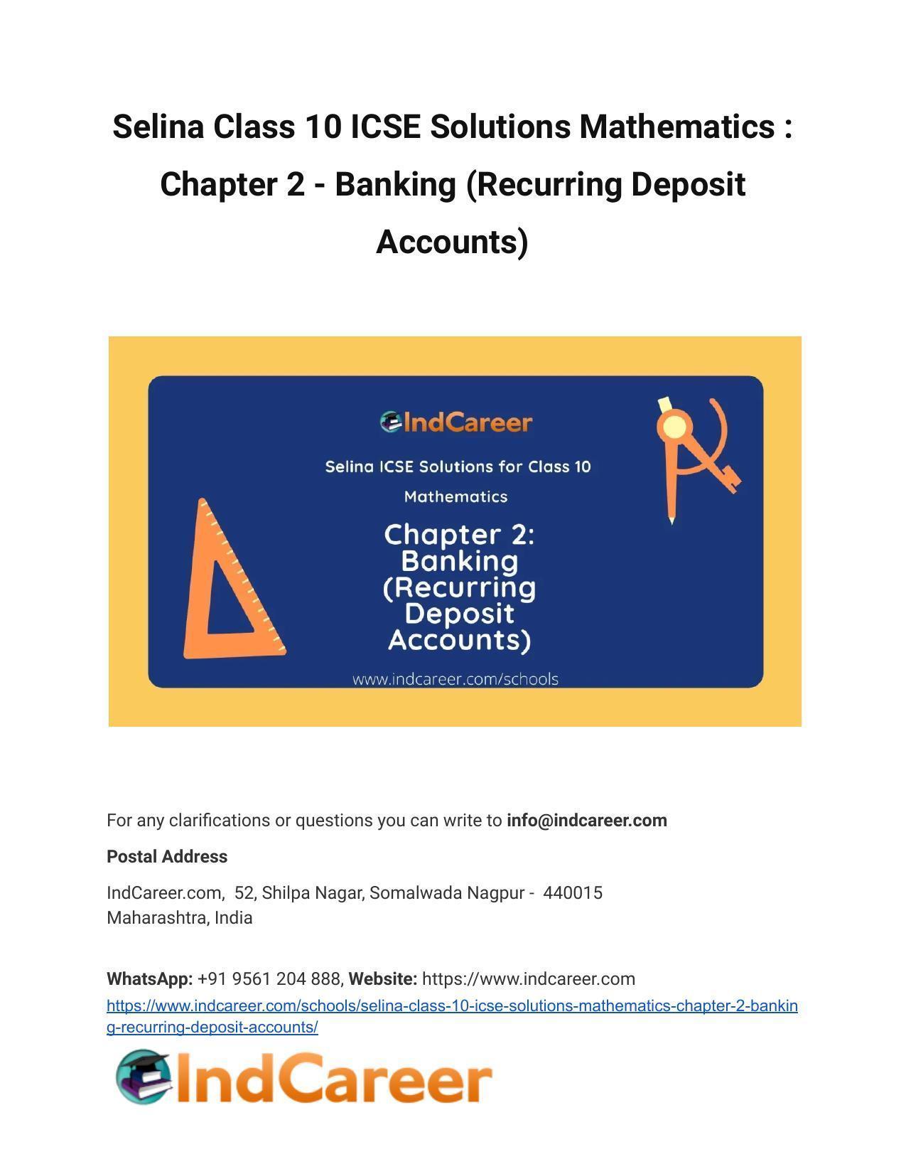 Selina Class 10 Icse Solutions Mathematics Chapter 2 Banking Recurring Deposit Accounts 6400
