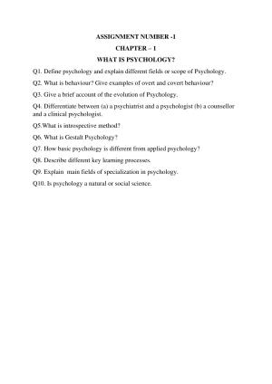 CBSE Worksheets for Class 11 Psychology What is Psychology Assignment 2