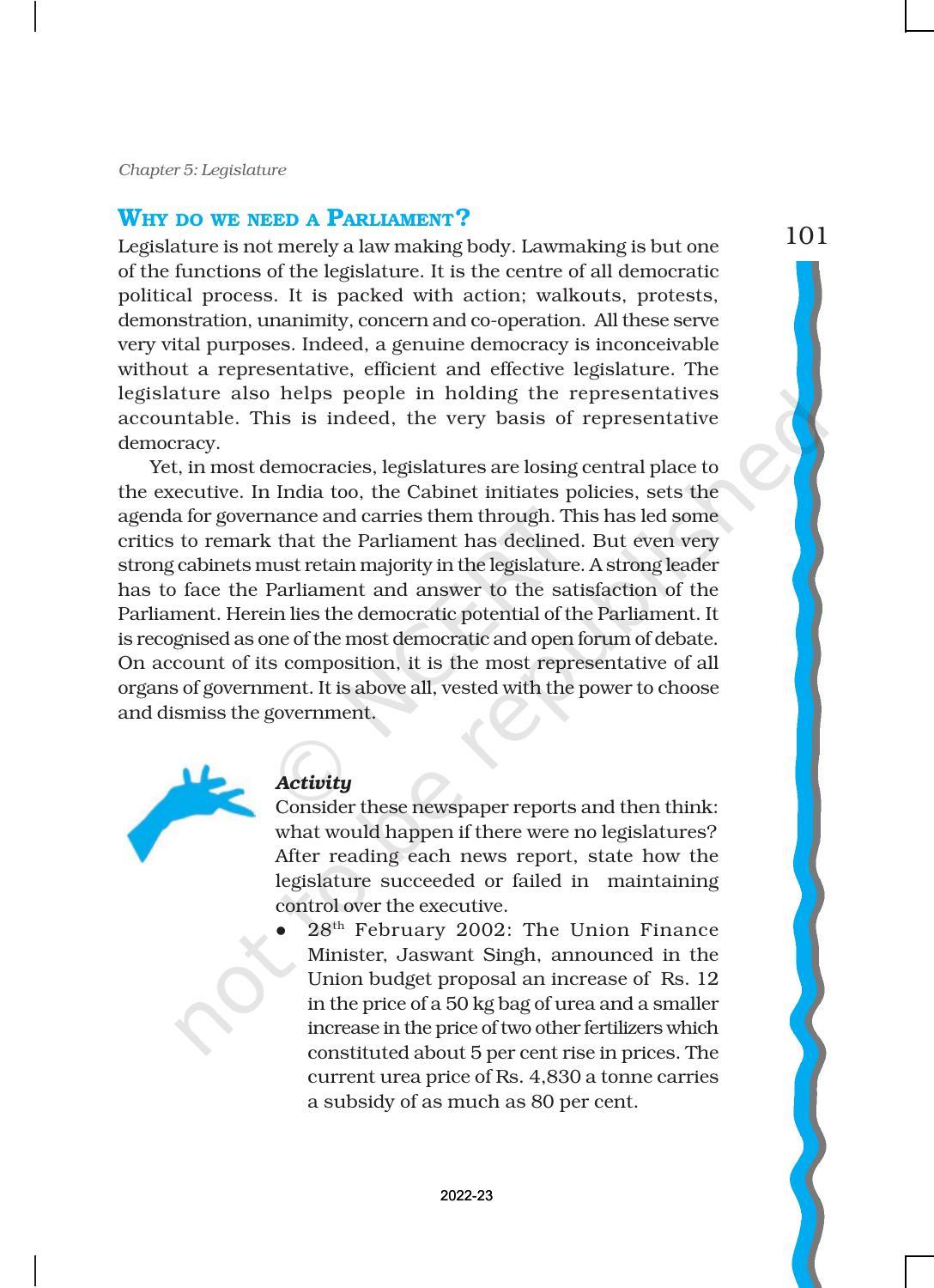 NCERT Book for Class 11 Political Science (Indian Constitution at Work) Chapter 5 Legislature - Page 2