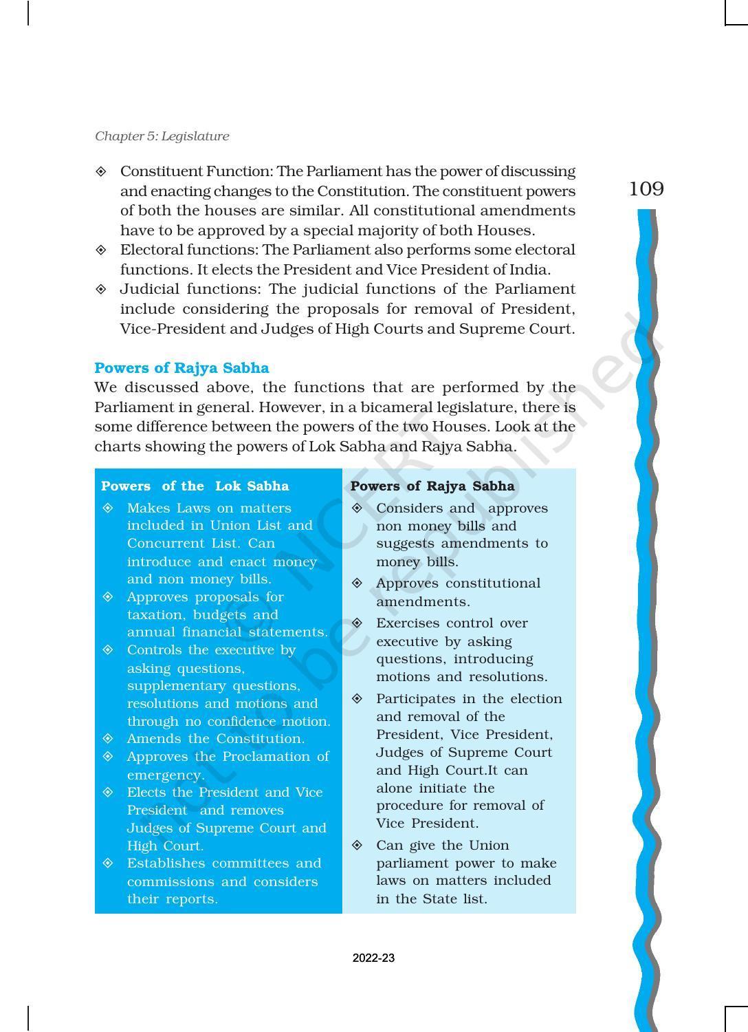 NCERT Book for Class 11 Political Science (Indian Constitution at Work) Chapter 5 Legislature - Page 10