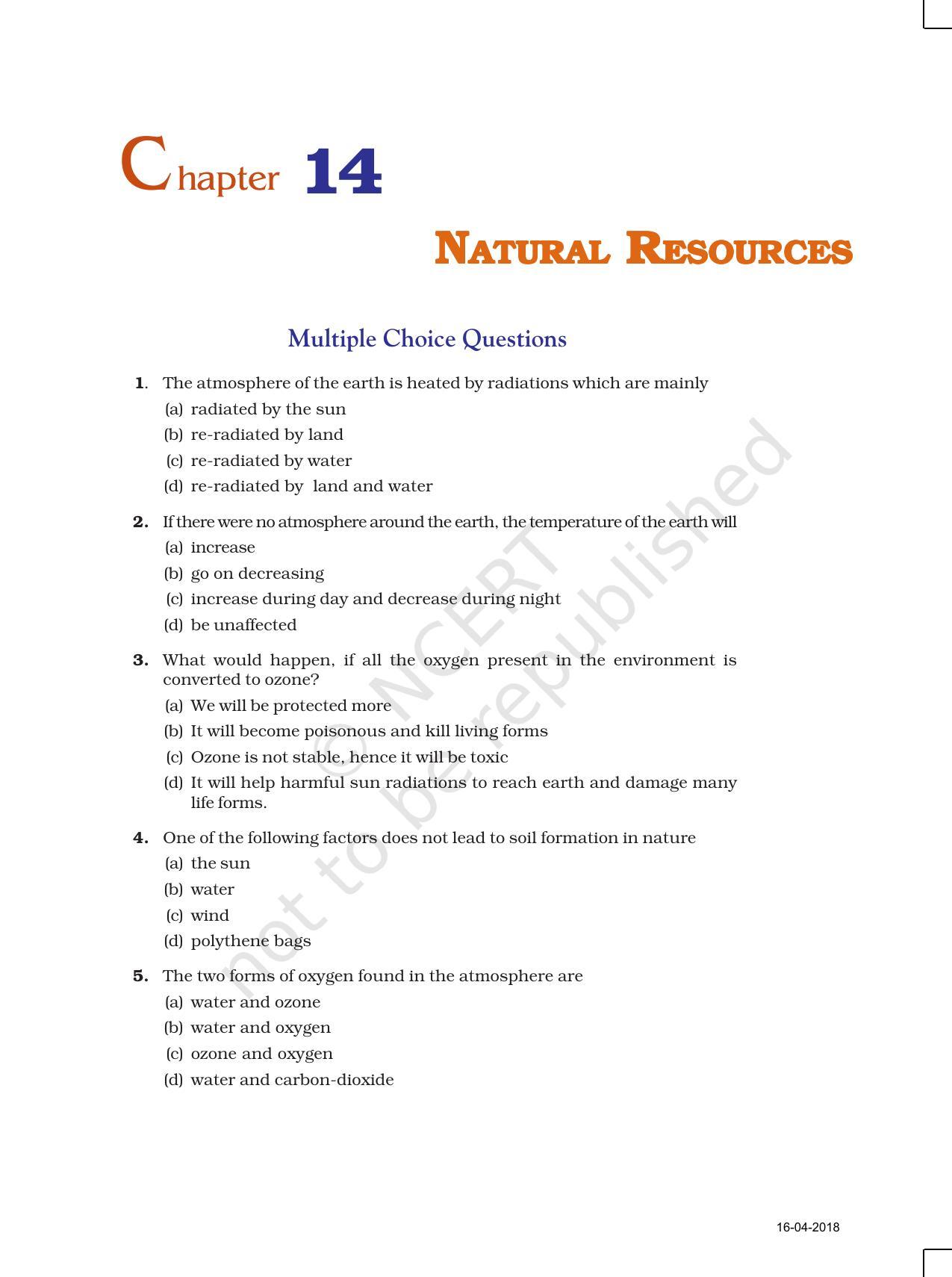 NCERT Exemplar Book for Class 9 Science: Chapter 14 Natural Resources - Page 1