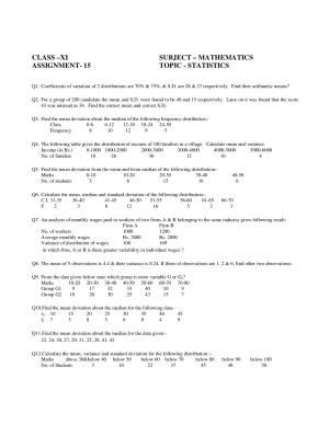 CBSE Worksheets for Class 11 Mathematics Statistics Assignment 2