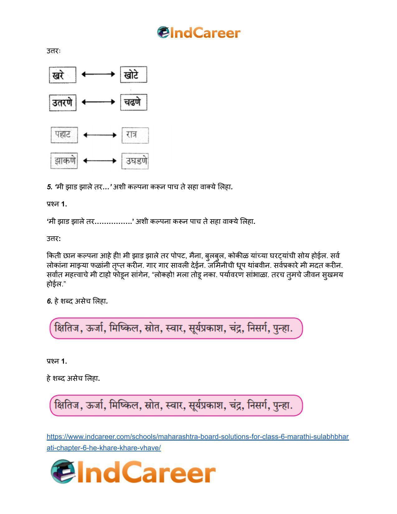 Maharashtra Board Solutions for Class 6- Marathi Sulabhbharati: Chapter 6- हे खरे खरे व्हावे - Page 5