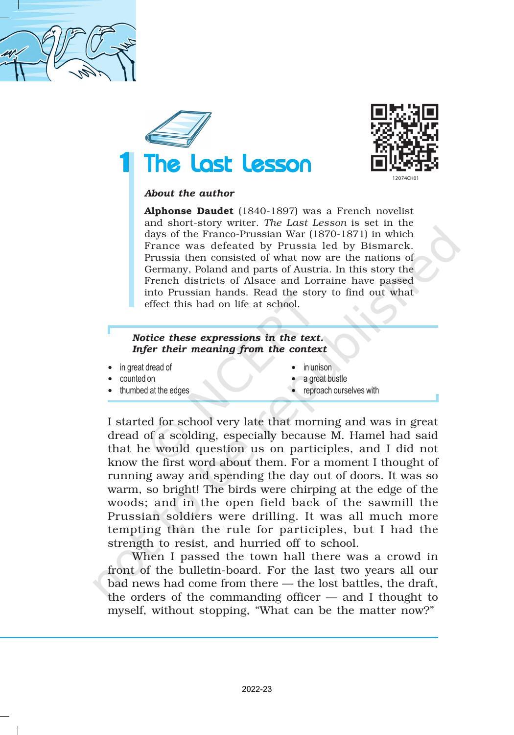 NCERT Book for Class 12 English Chapter 1 The Last Lesson - IndCareer Docs