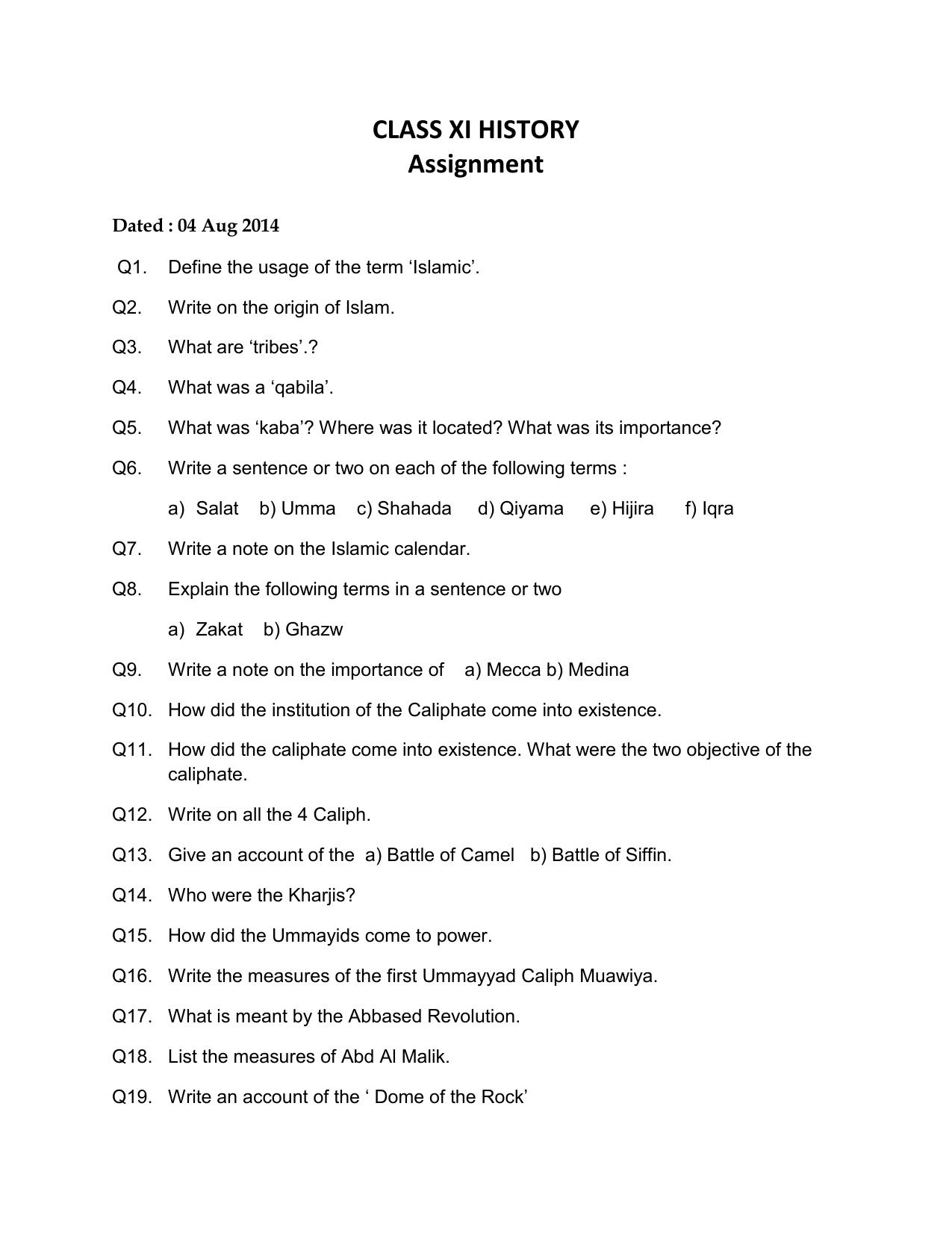 CBSE Worksheets for Class 11 History Assignment 1 - Page 1