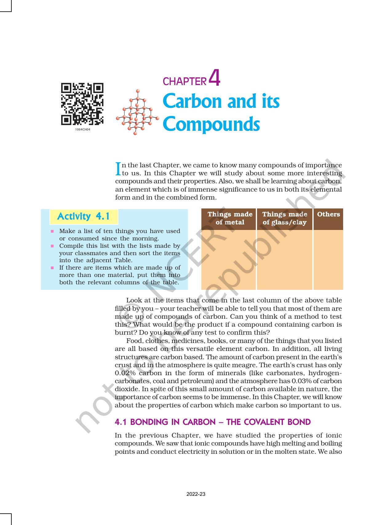 NCERT Book For Class 10 Science Chapter 4 Carbon