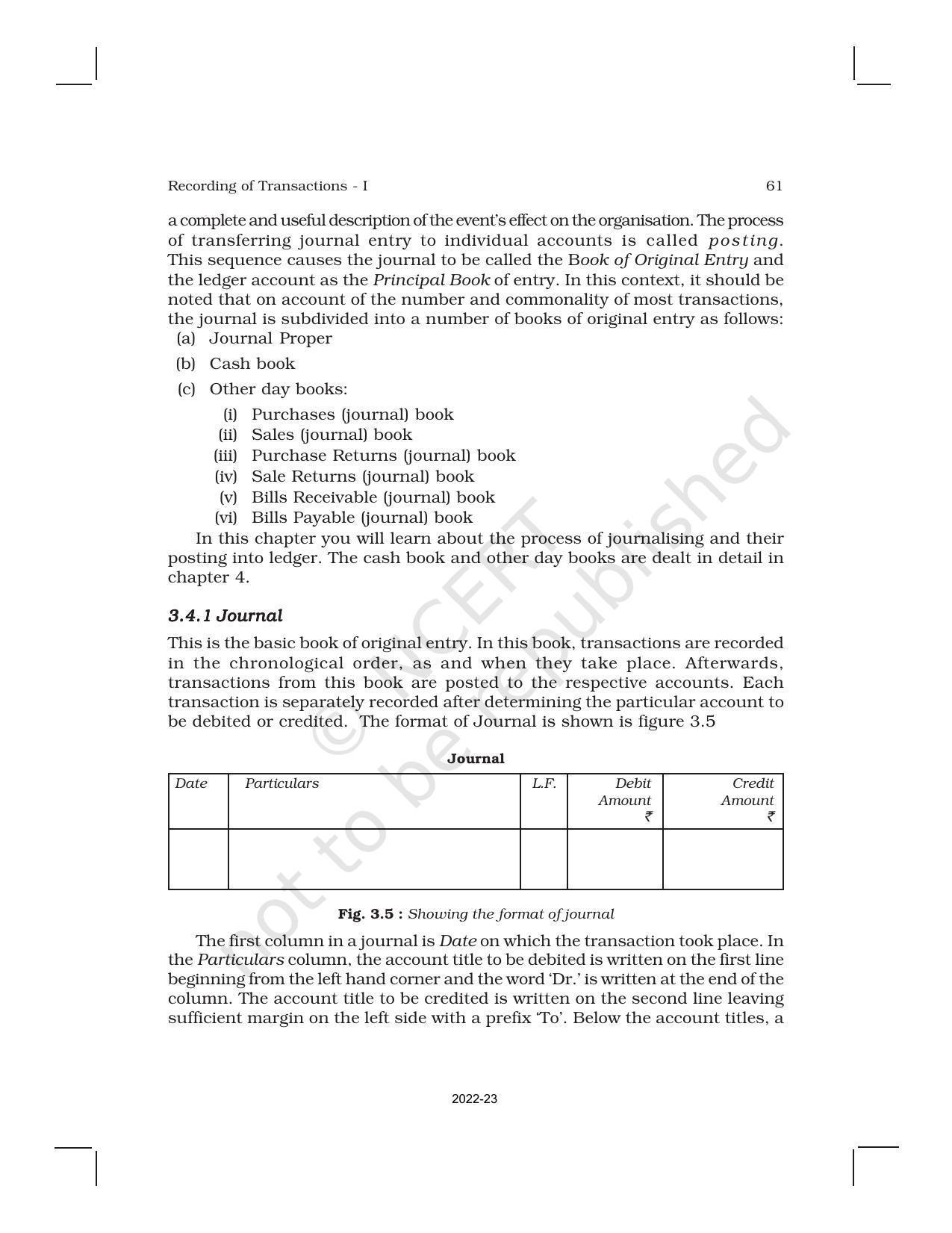 NCERT Book For Class 11 Accountancy Chapter 3 Recording