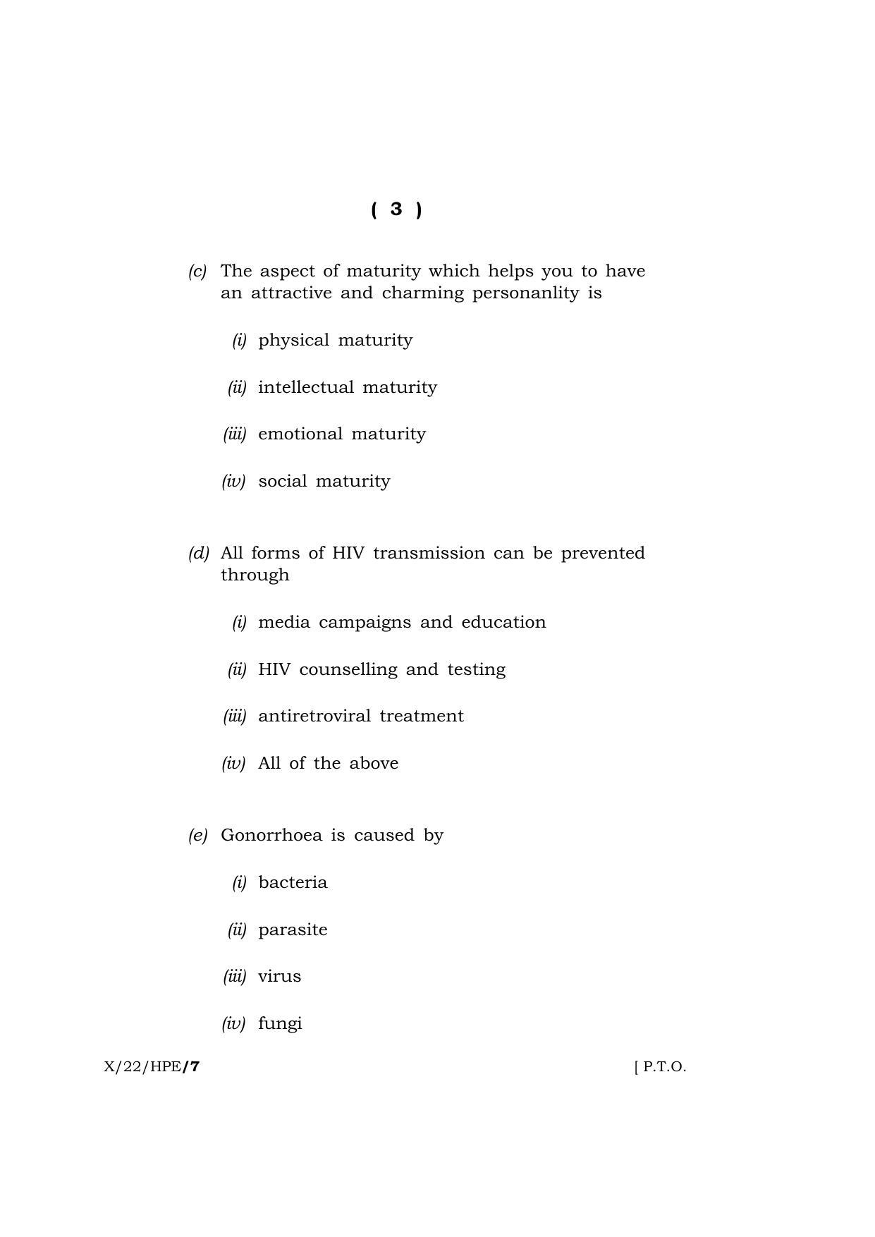 mbose question paper 2021 class 10 health education