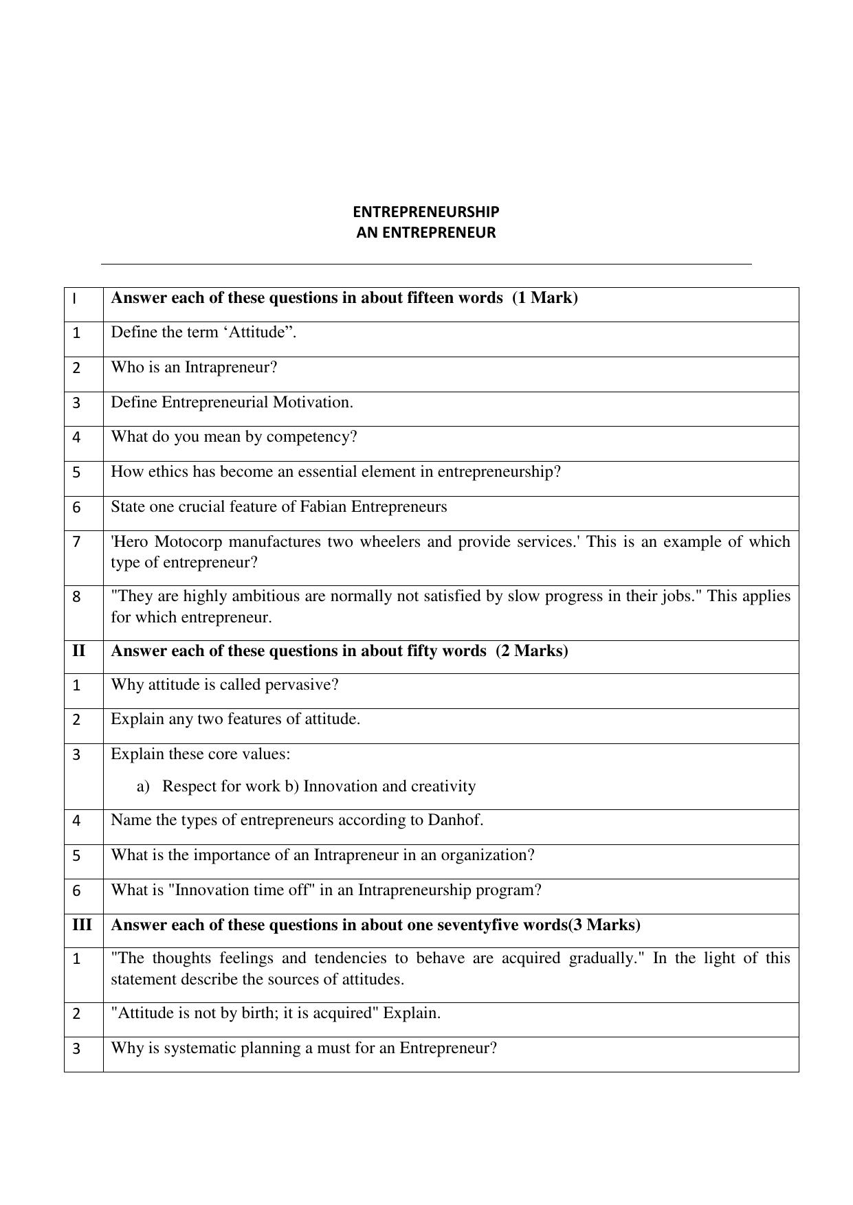 CBSE Worksheets for Class 11 Entrepreneurship An Entrepreneur Assignment - Page 1