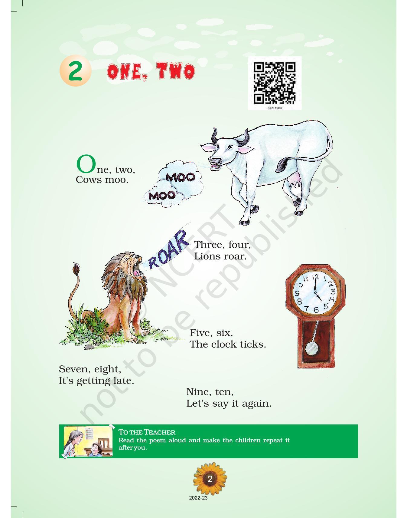NCERT Book for Class 1 English (Raindrop):Unit 2-One, Two - Page 1