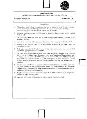 WBJEEB JEMAS (PG) 2020 MSc OTS Question Paper