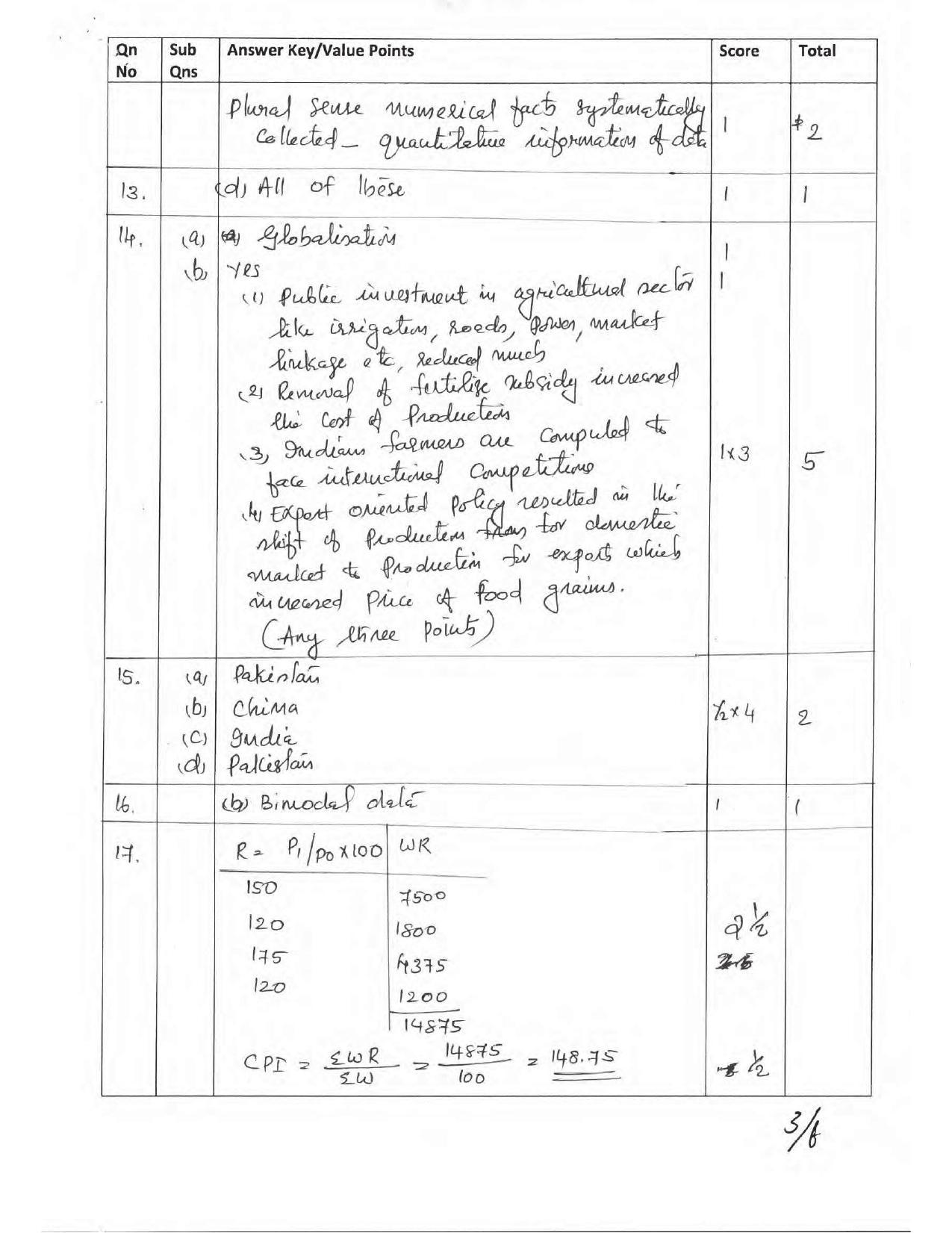 Kerala Plus One 2017 Economics Answer Key - Page 3