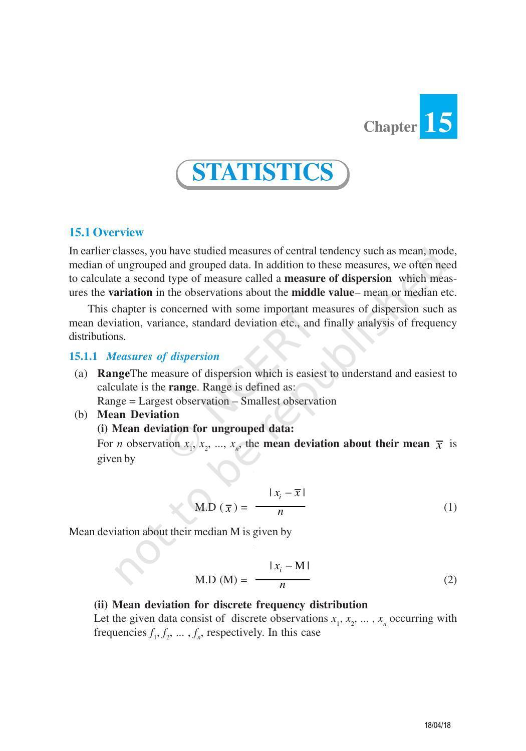 NCERT Exemplar Book for Class 11 Maths: Chapter 15 Statistics - Page 1