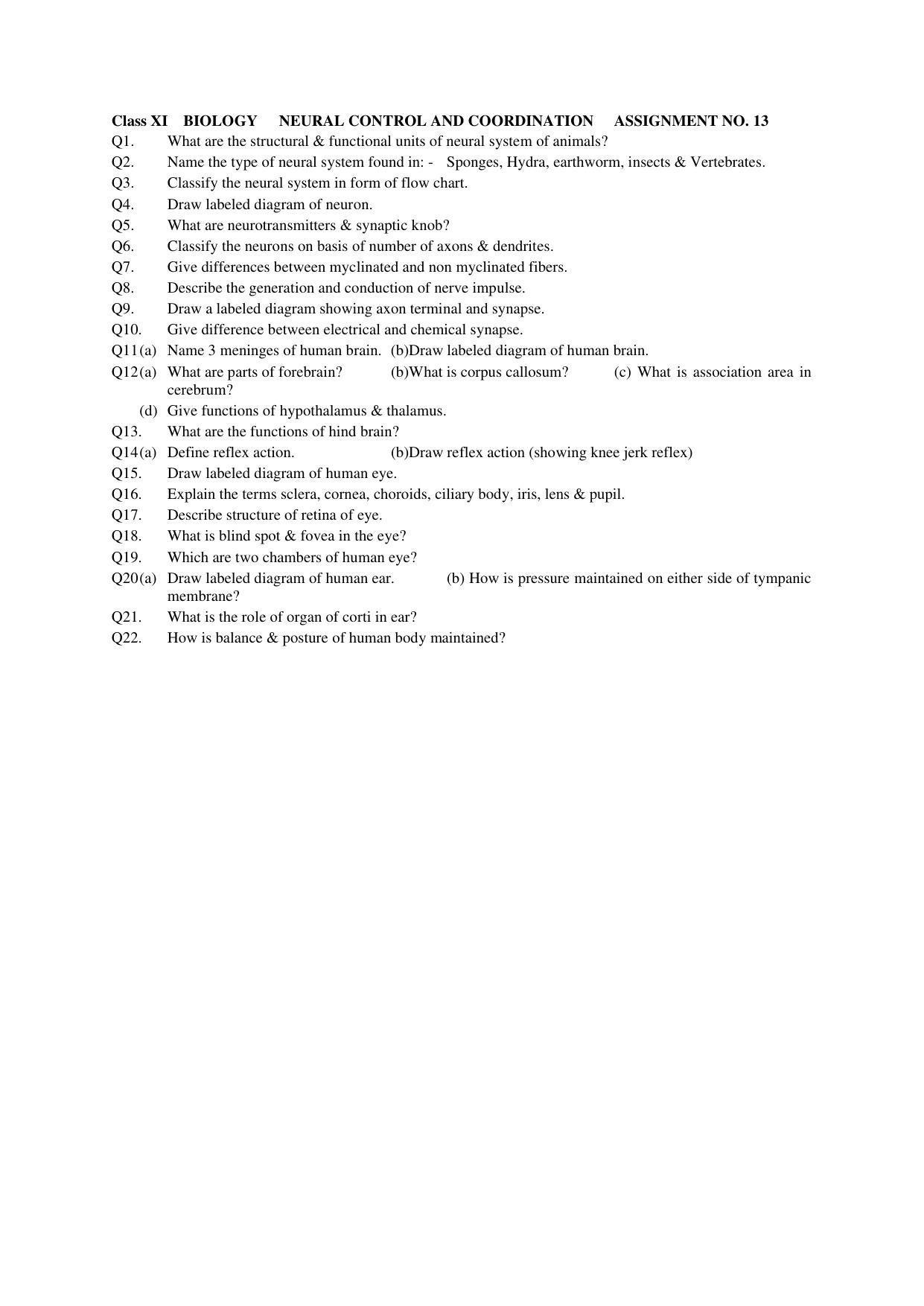 CBSE Worksheets for Class 11 Biology Assignment 13 - Page 1