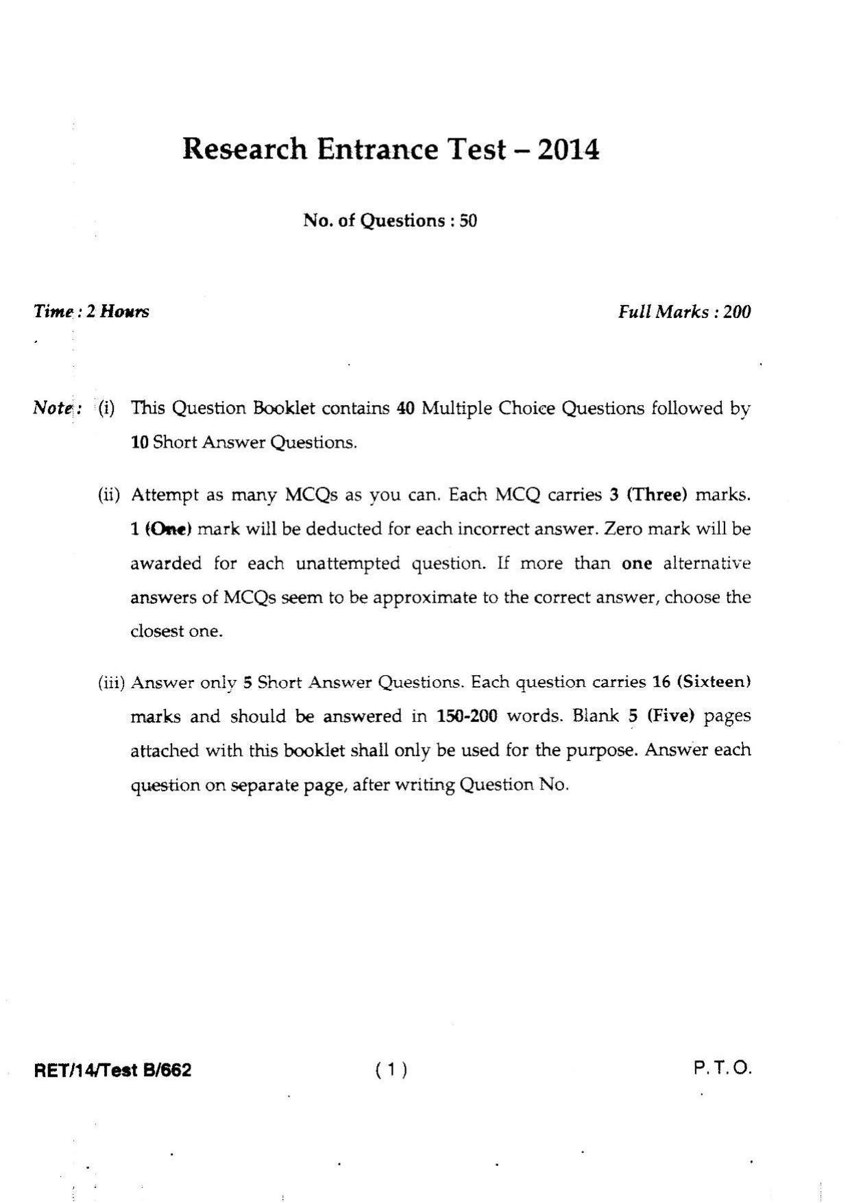 BHU RET Surgical Oncology 2014 Question Paper - Page 3