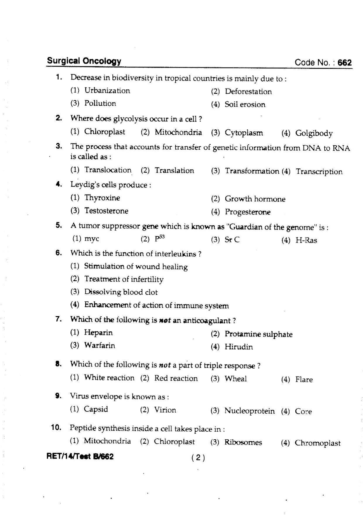 BHU RET Surgical Oncology 2014 Question Paper - Page 4