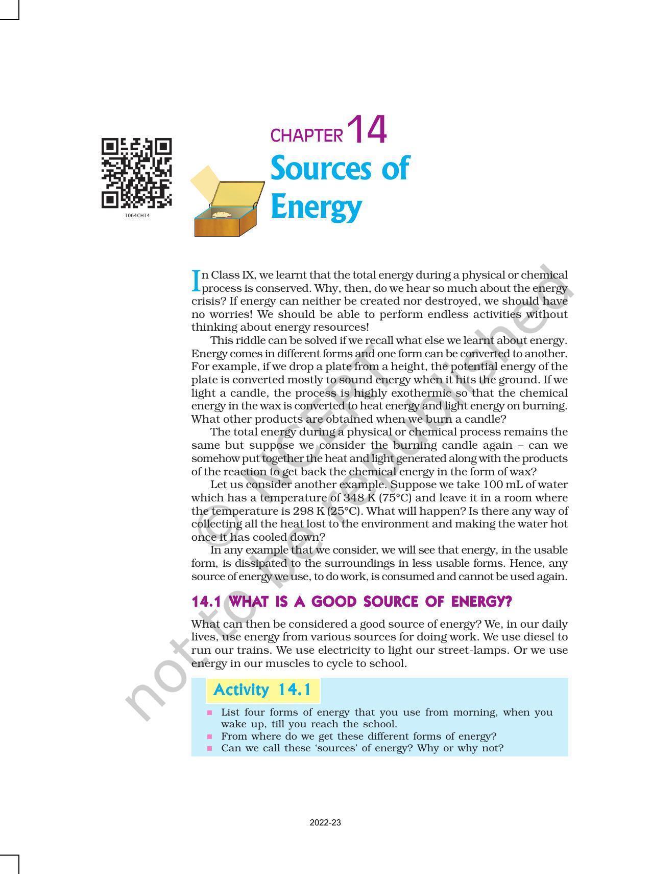 NCERT Book for Class 10 Science Chapter 14 Sources of Energy - Page 1