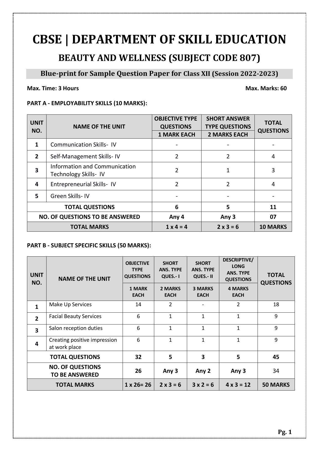 CBSE Class 12 Beauty and Wellness (Skill Education) Papers 2023 ...