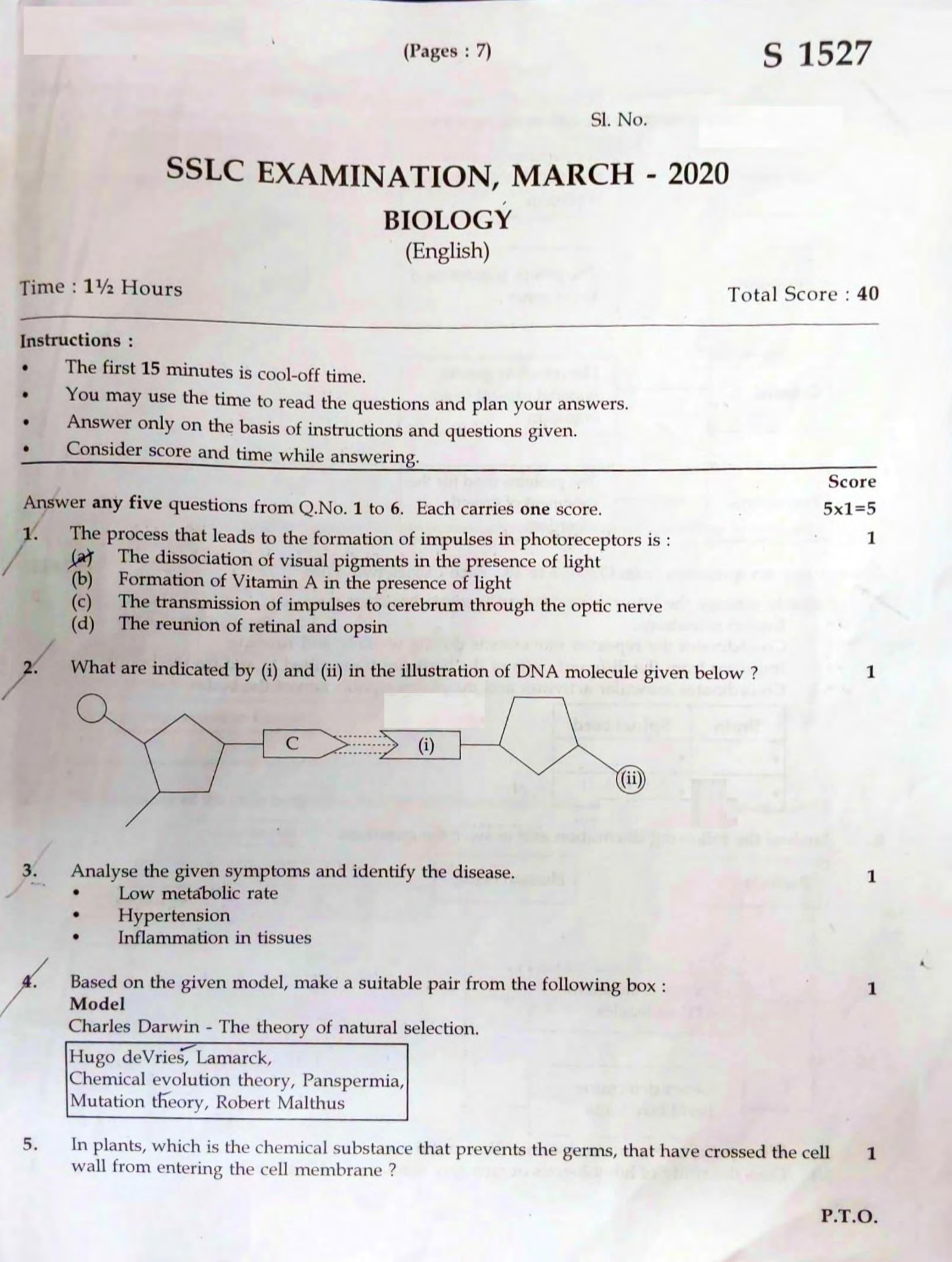 Kerala SSLC 2020 Biology (EM) Question Paper - IndCareer Docs