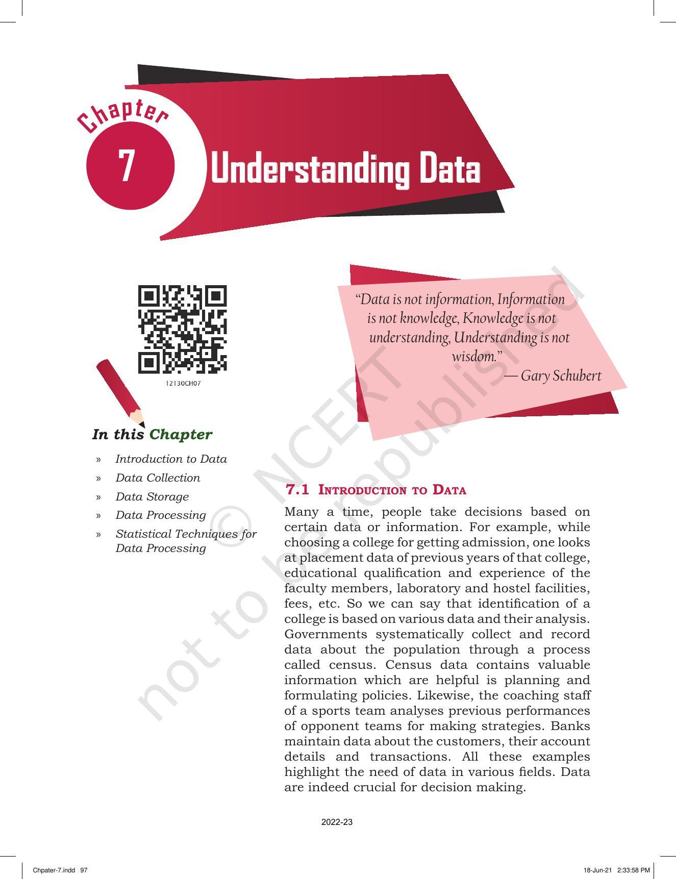 NCERT Book for Class 12 Computer Science Chapter 7 Understanding Data - Page 1