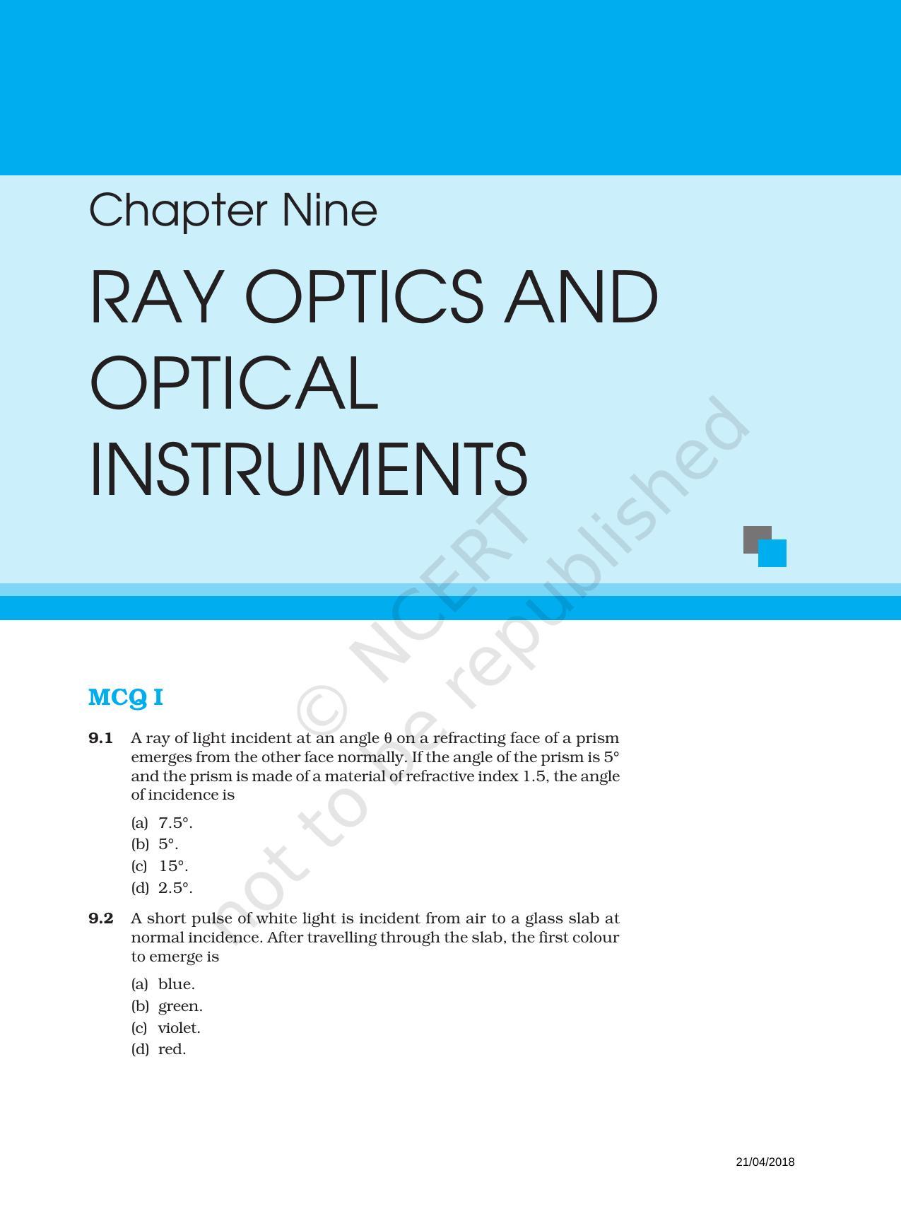 Ncert Exemplar Book For Class 12 Physics Chapter 9 Ray Optics And Optical Instruments