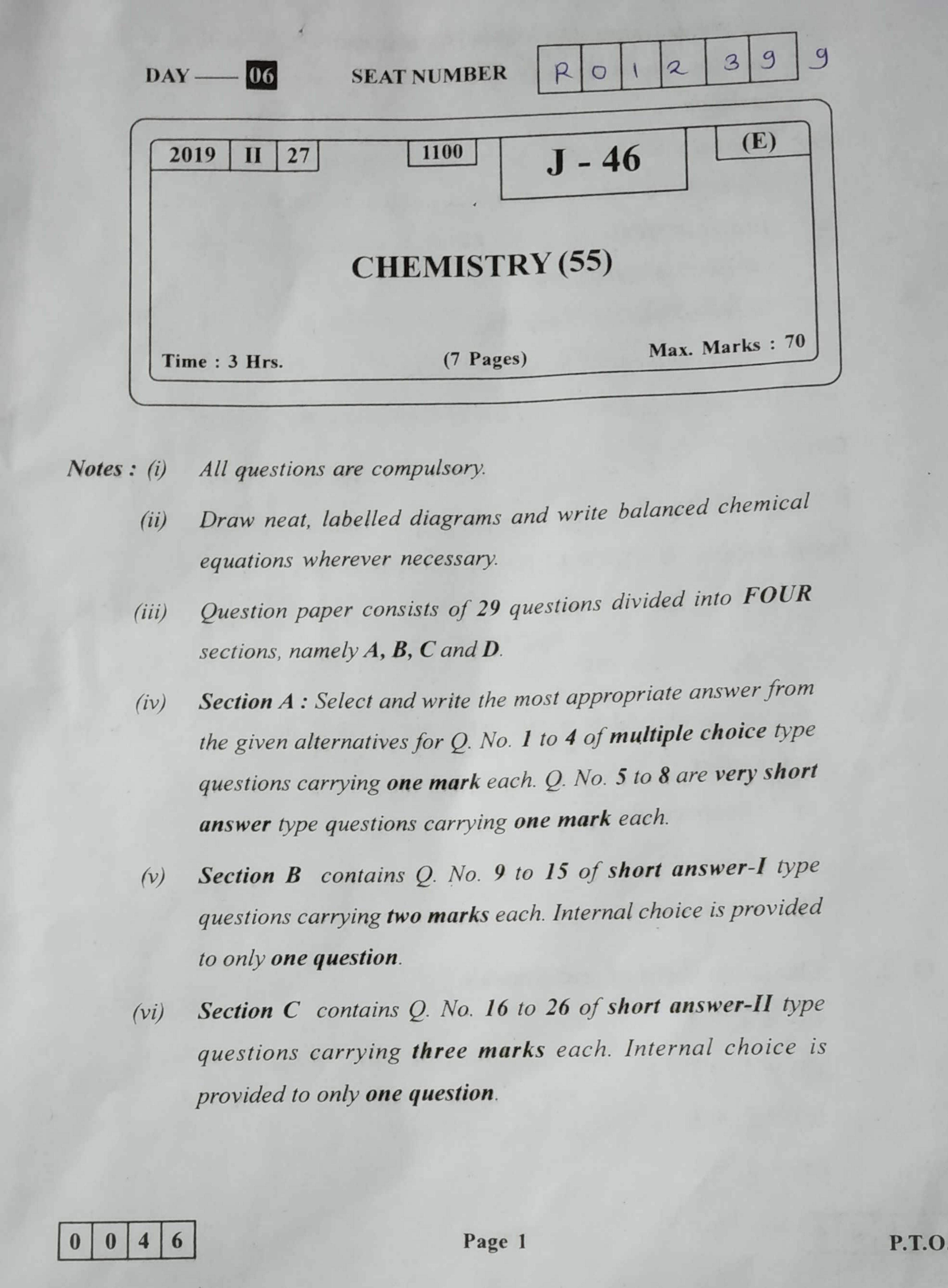 Maharashtra Board Hsc Chemistry 2019 Question Paper Indcareer Docs 3154