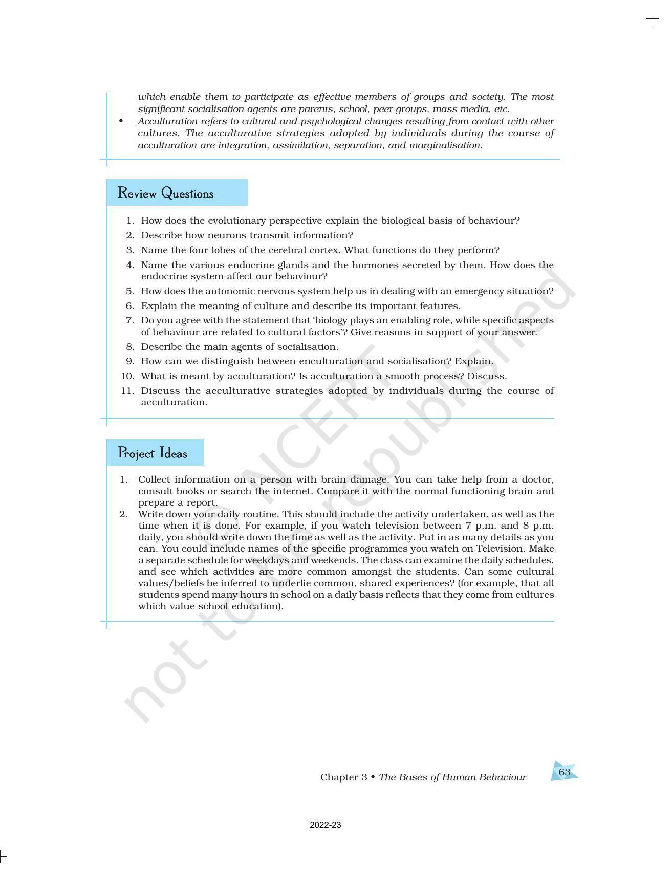 NCERT Book For Class 11 Psychology Chapter 3 The Bases