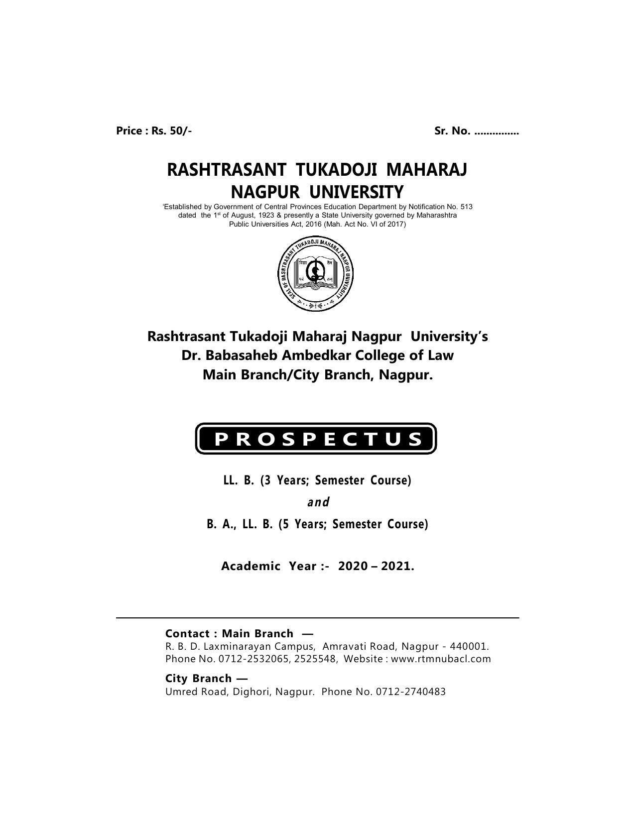 Rashtrasant Tukadoji Maharaj Nagpur University Nagpur 2020 21 Prospectus Indcareer Docs 