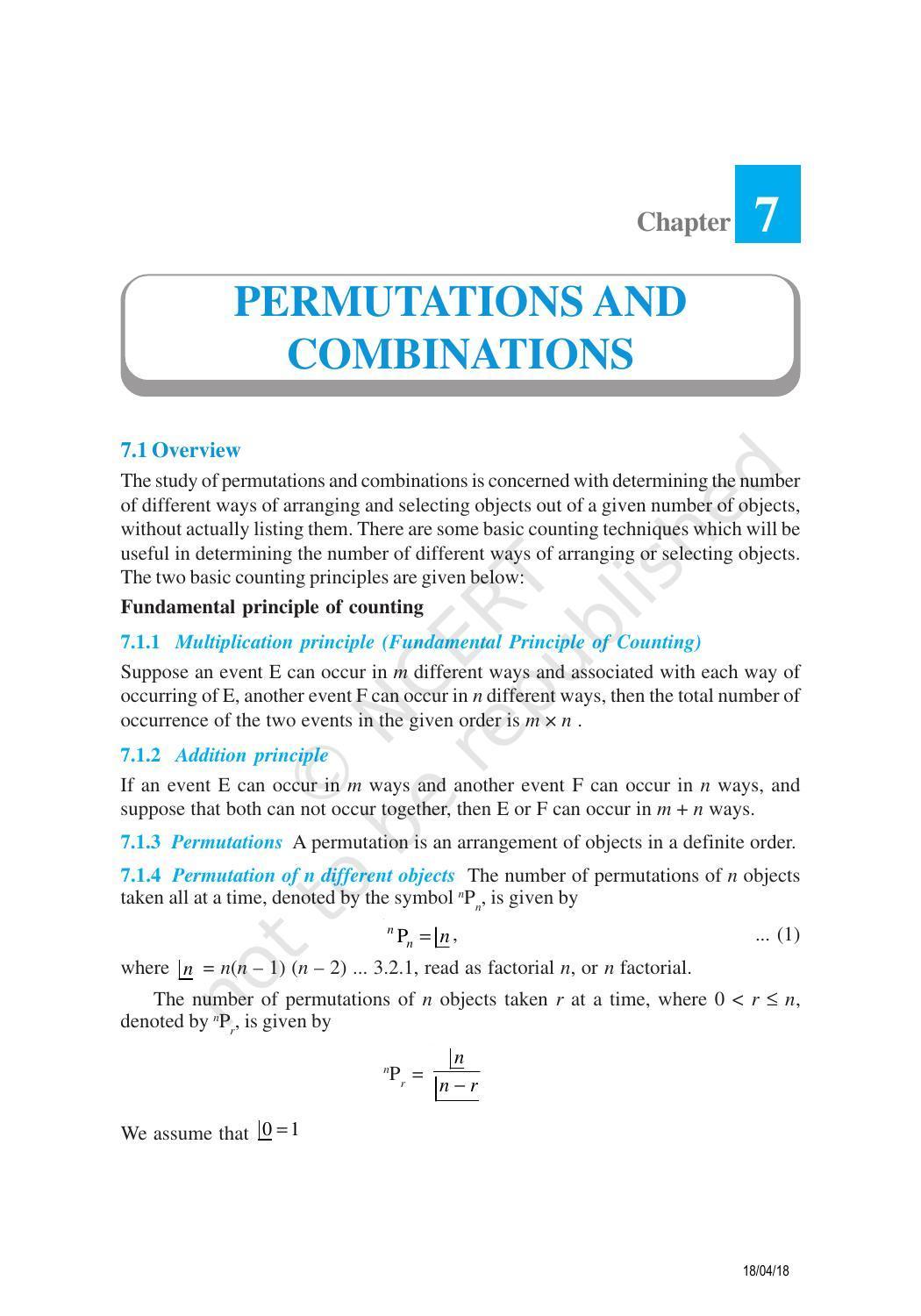 NCERT Exemplar Book For Class 11 Maths Chapter 7 Permutations And ...