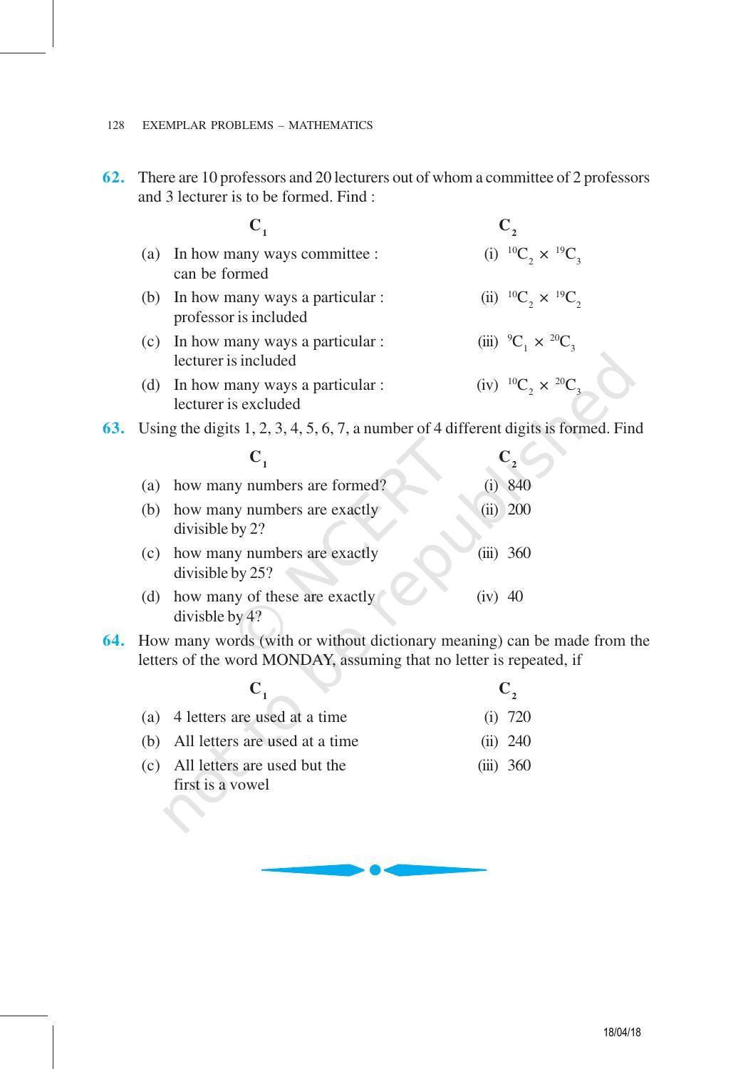 NCERT Exemplar Book For Class 11 Maths Chapter 7 Permutations And ...