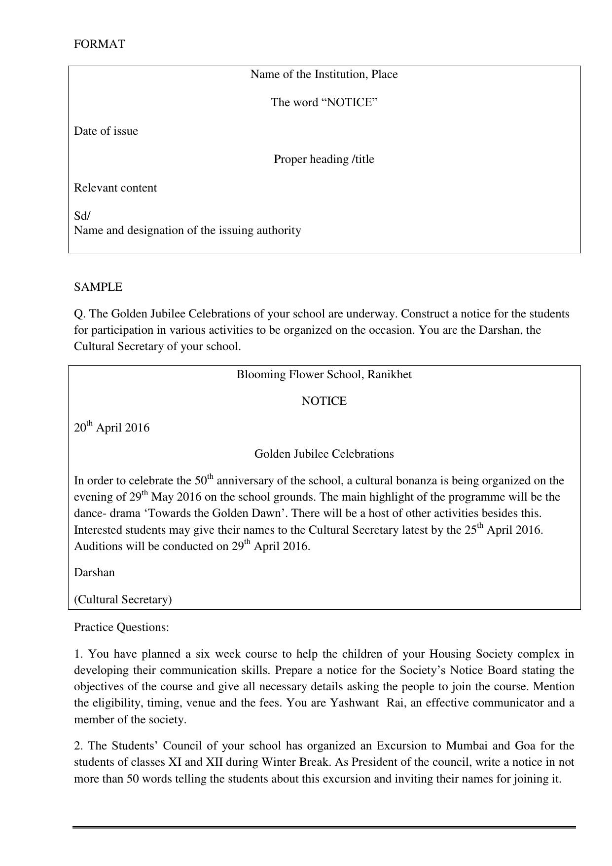 CBSE Worksheets for Class 11 English Notice Writing Assignment - Page 2