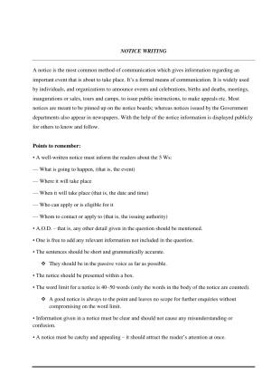 CBSE Worksheets for Class 11 English Notice Writing Assignment