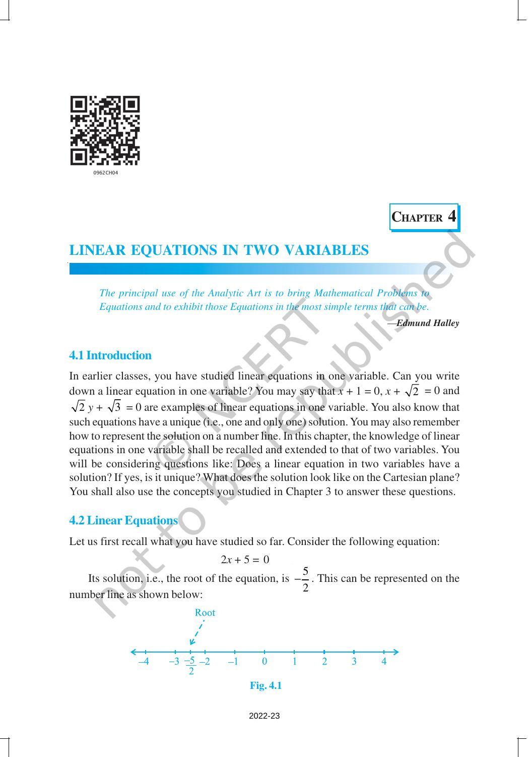 NCERT Book For Class 9 Maths Chapter 4 Linear Equations