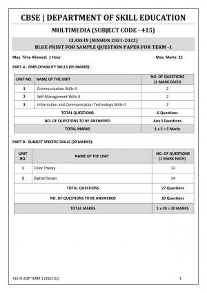 CBSE Class 10 Skill Education (Term I) - Multi Media Sample Paper 2021-22