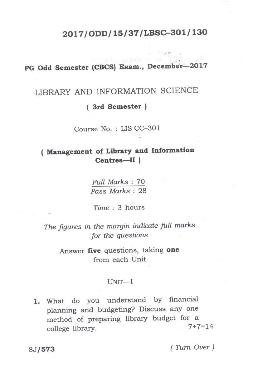 Assam University MLiSc Dec.-2016 Question Paper - Page 3