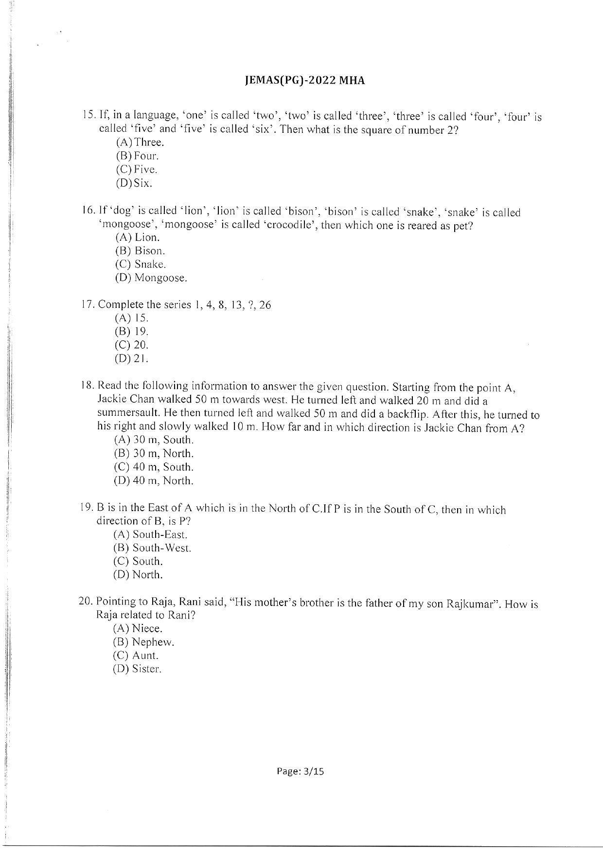WBJEEB JEMAS (PG) 2022 MHA Question Paper - Page 5
