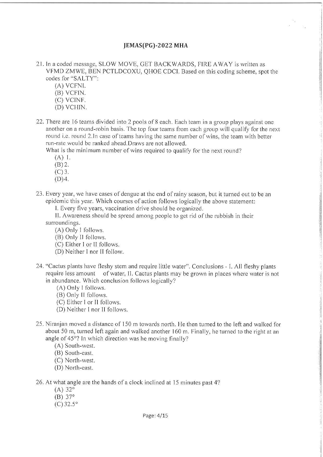 WBJEEB JEMAS (PG) 2022 MHA Question Paper - Page 6