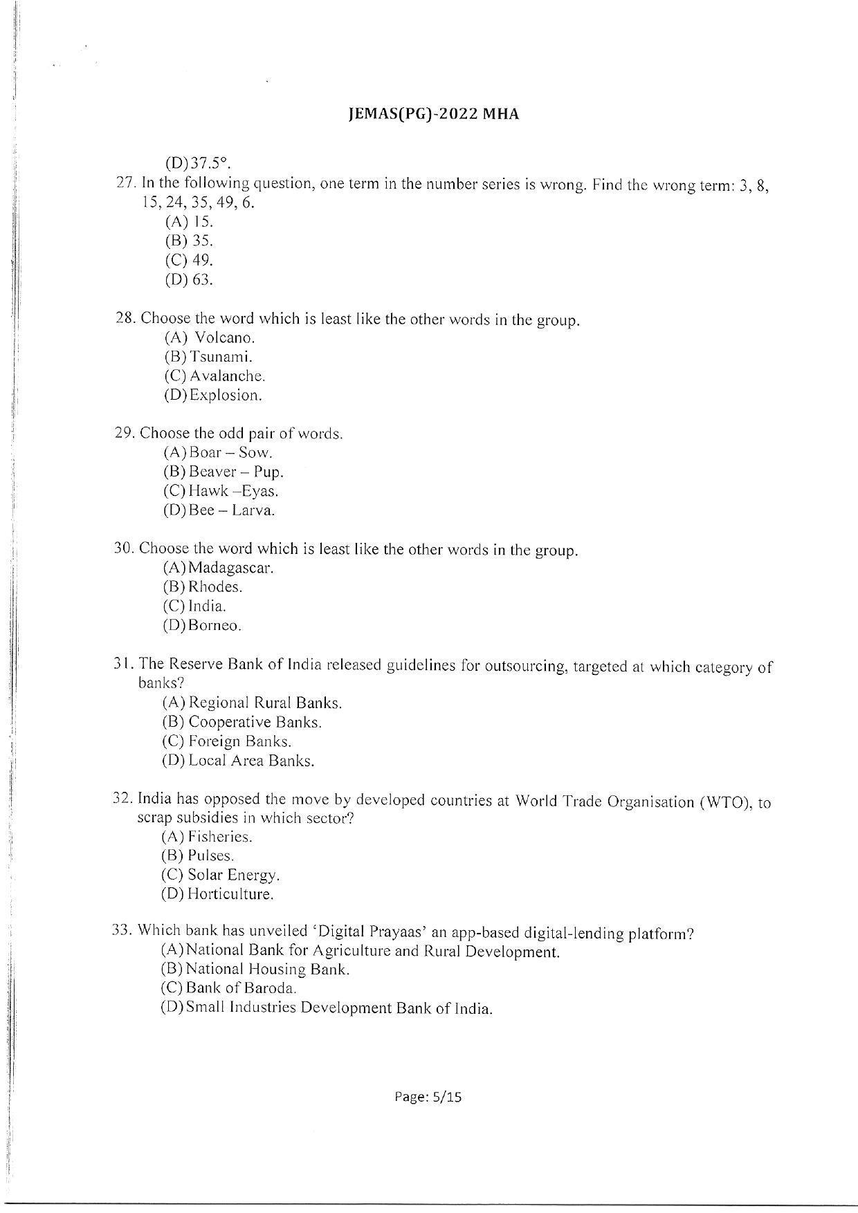 WBJEEB JEMAS (PG) 2022 MHA Question Paper - Page 7