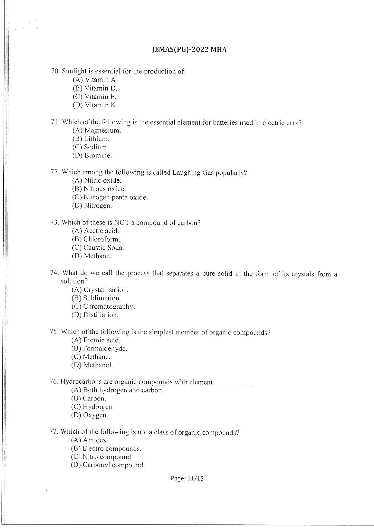 WBJEEB JEMAS (PG) 2022 MHA Question Paper - Page 13