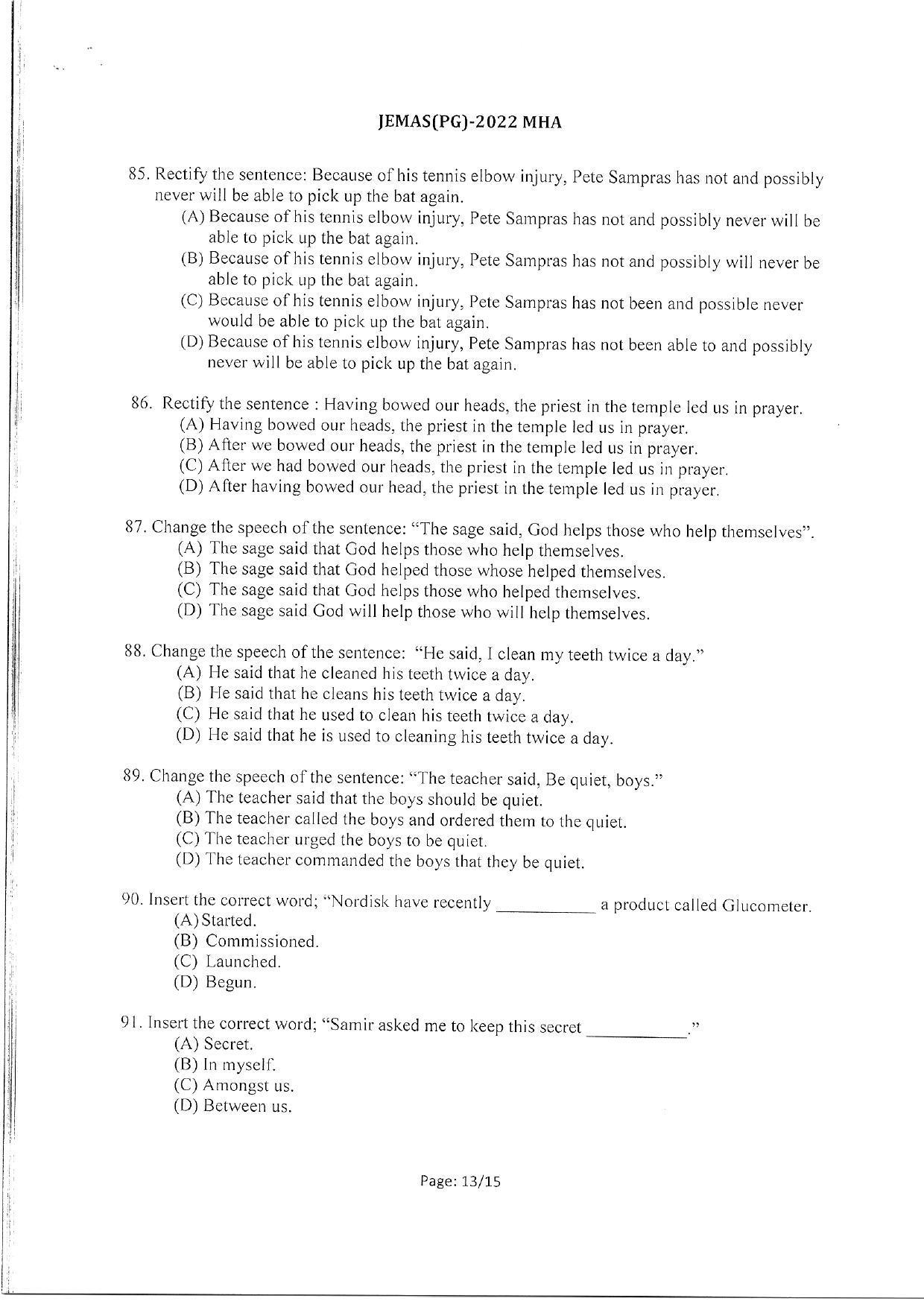 WBJEEB JEMAS (PG) 2022 MHA Question Paper - Page 15