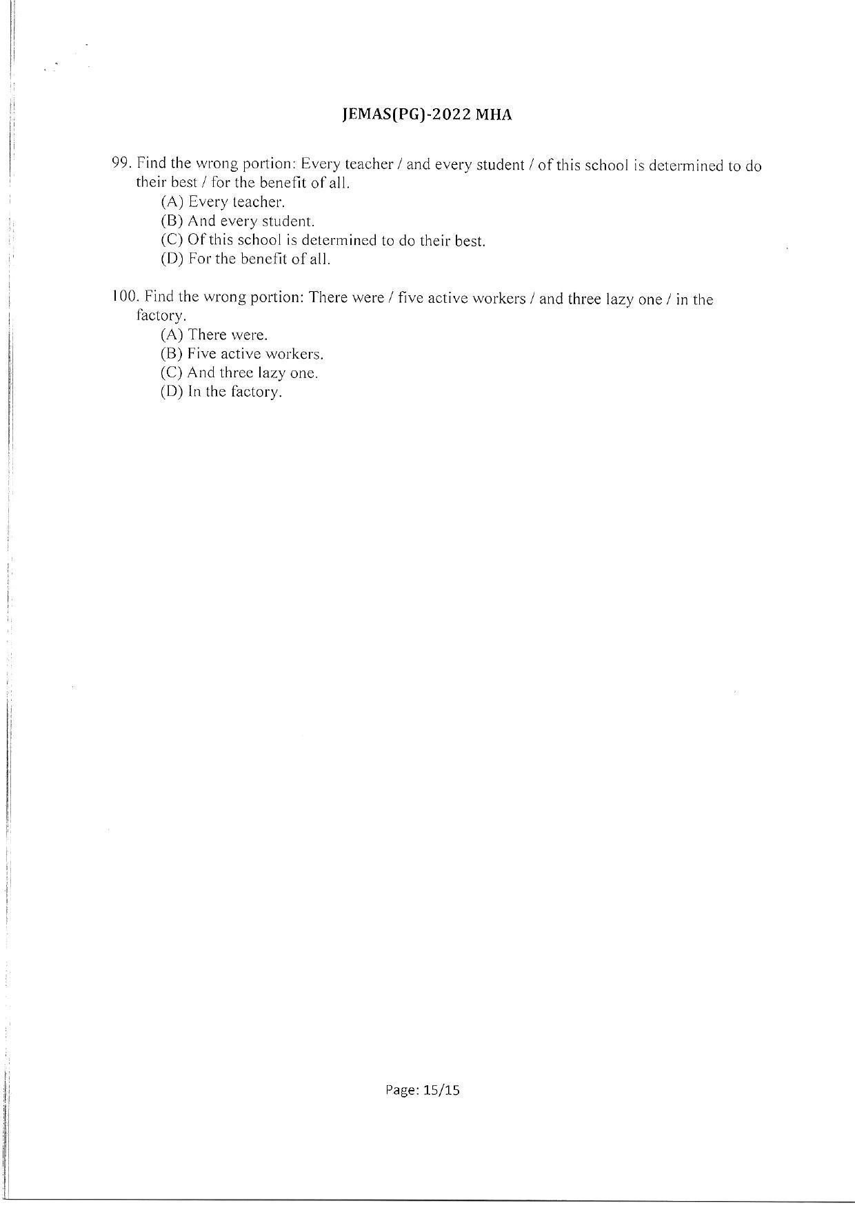 WBJEEB JEMAS (PG) 2022 MHA Question Paper - Page 17