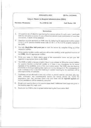 WBJEEB JEMAS (PG) 2022 MHA Question Paper