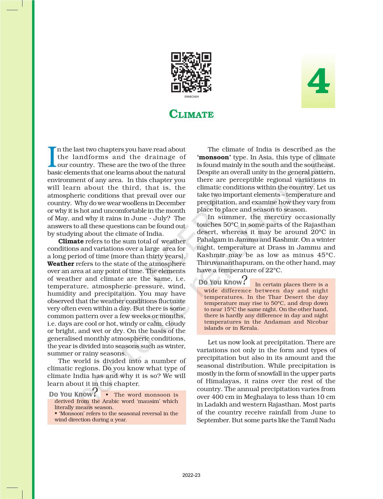 NCERT Book For Class 9 Geography Chapter 4 Climate - IndCareer Docs